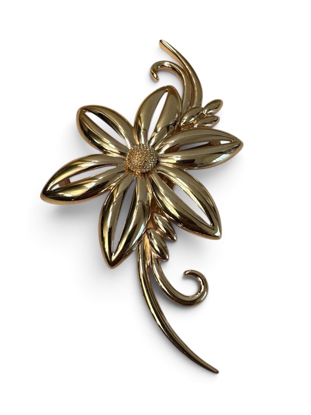 Huge Vintage Monet Gold Plated Flower Brooch